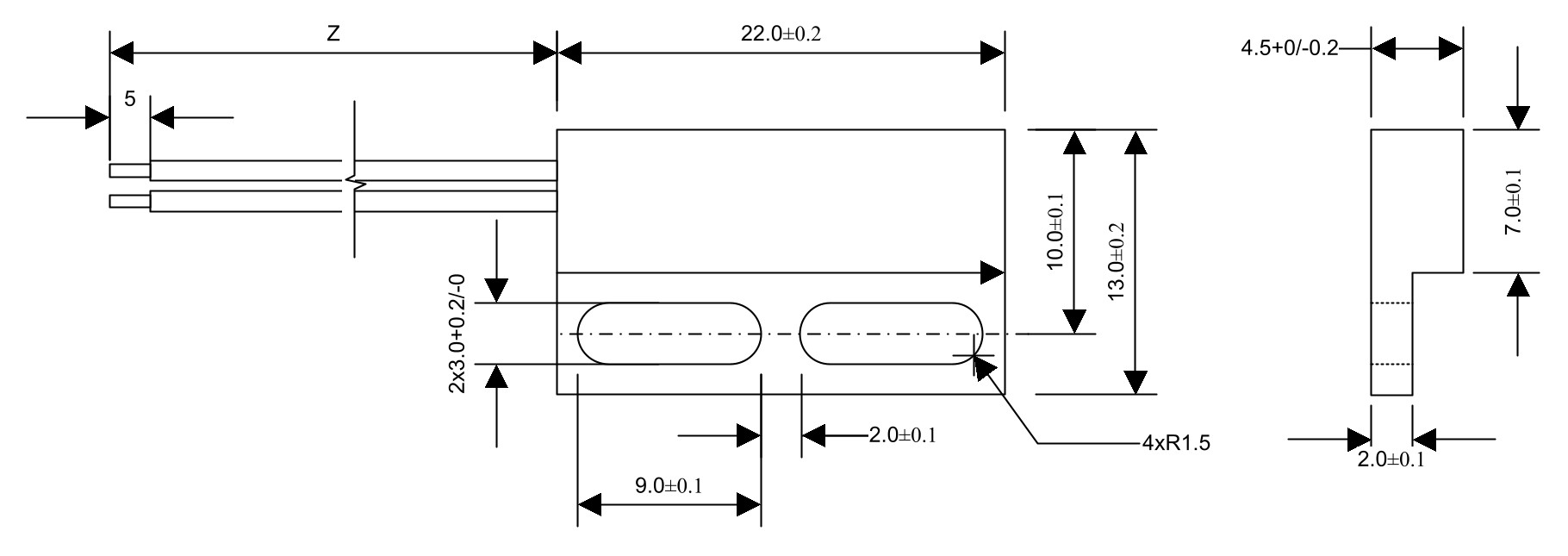 Technische Zeichnung Reedsesor Flachgehäuse MMS-115