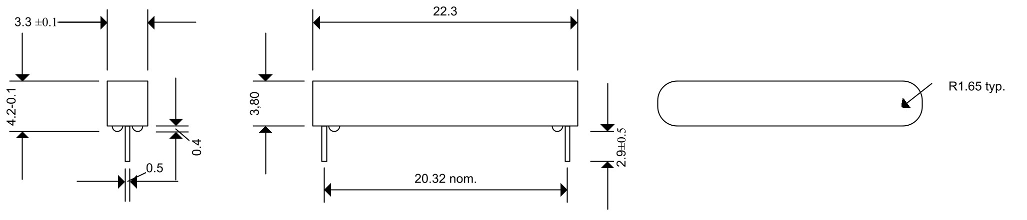 Technische Zeichnung Reedsesor bedrahtet MMS-405
